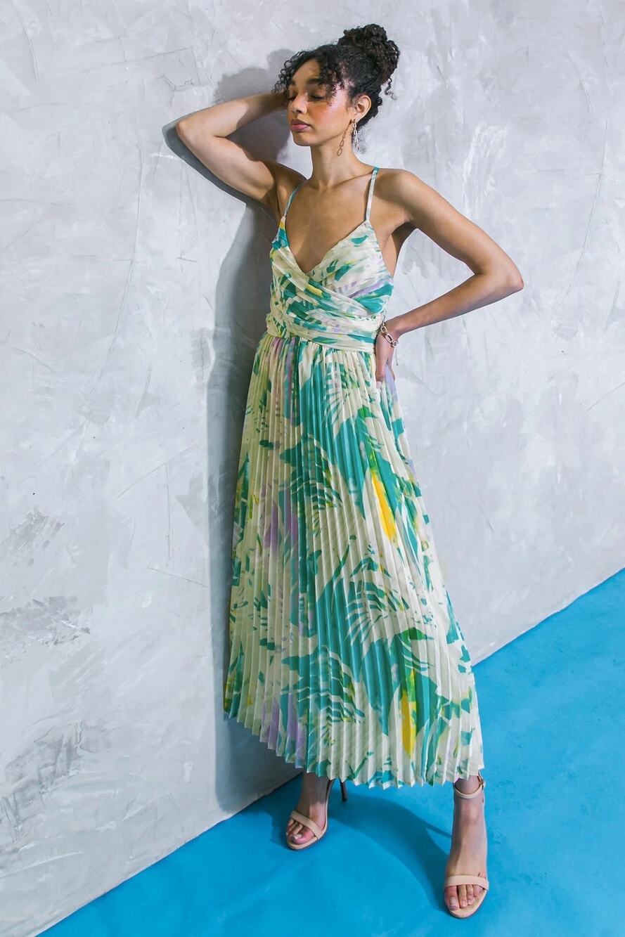 Formal Wedding Guest Preppy Floral Pleated Flying Tomato Viva La Vida Midi Dress